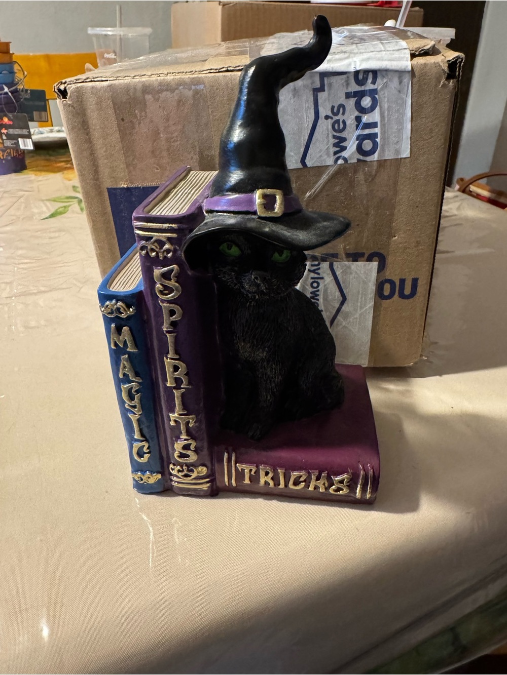 Ashland Black Cat Witch Bookend in Purple, Blue and Gold